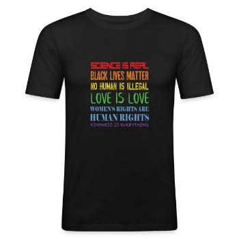 Politische Fragen - Menschenrechte - Demokratie - Männer Slim Fit T-Shirt - Schwarz - Vorne - Nik (191cm)