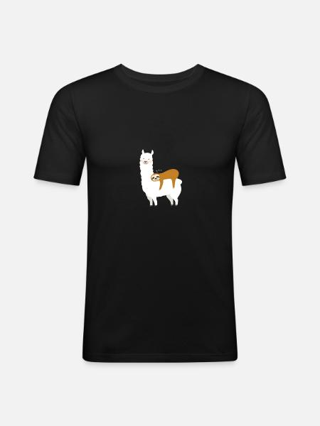 Alpaca with sloth - Men's Slim Fit T-Shirt - black