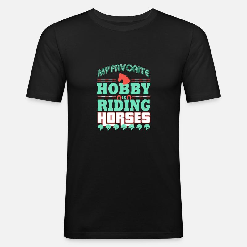 Hobby Pferde Reiten - Männer Slim Fit T-Shirt - Schwarz