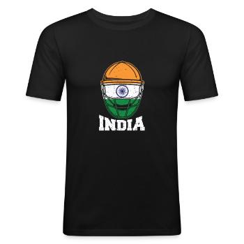 Conception de cricket en Inde: 2019 Indian International - T-shirt près du corps Homme - noir - Devant - Nik (191cm)