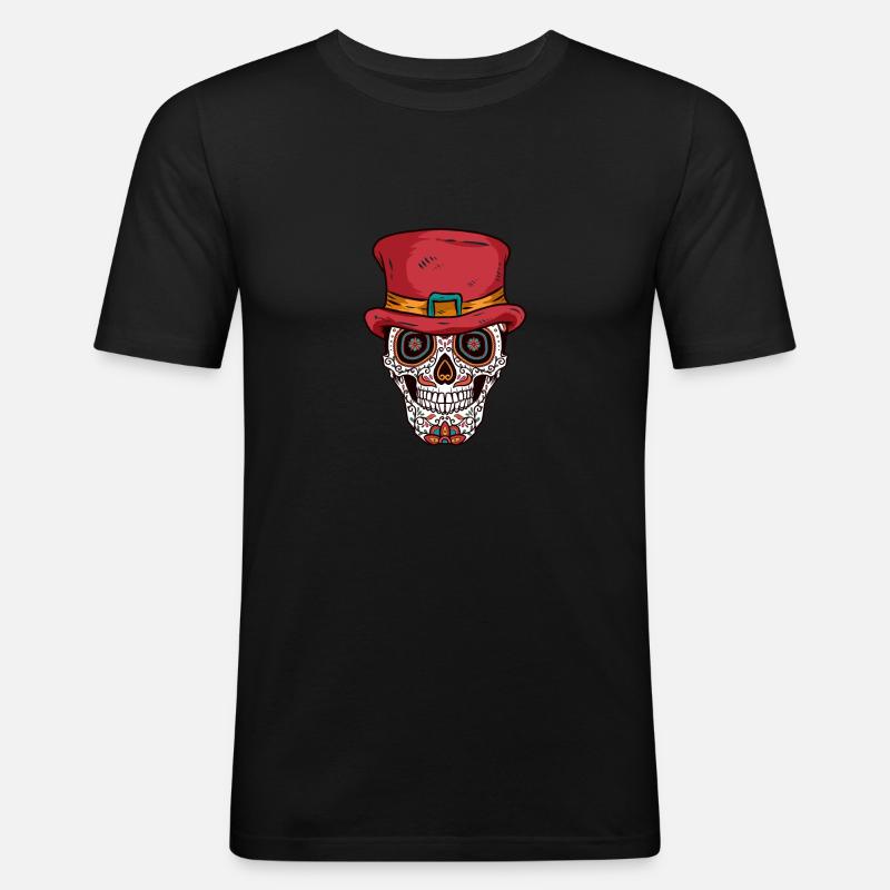 Zucker-Schädel-Hut - Männer Slim Fit T-Shirt - Schwarz