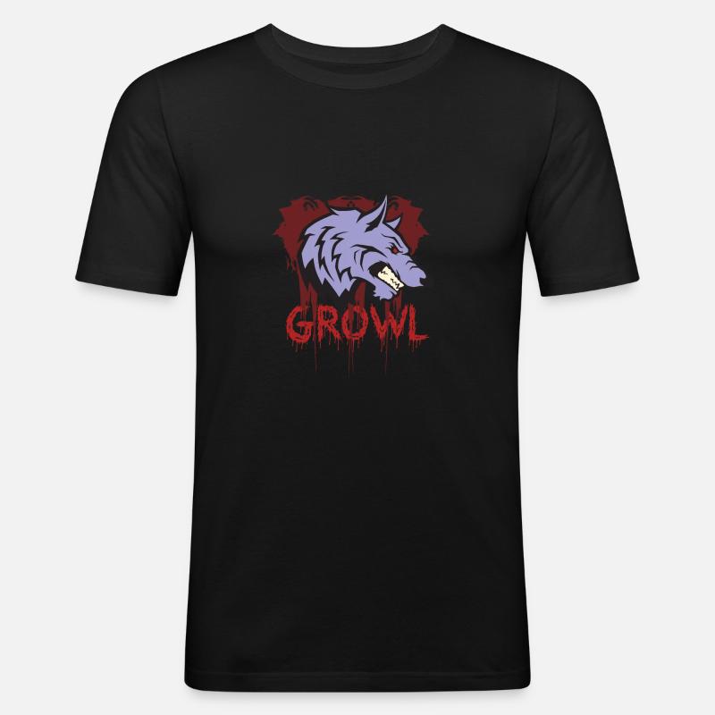 Heulender Wolf - Männer Slim Fit T-Shirt - Schwarz