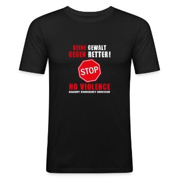 Keine Gewalt gegen Retter - gewaltfreie Einsätze! - Männer Slim Fit T-Shirt - Schwarz - Vorne - Nik (191cm)