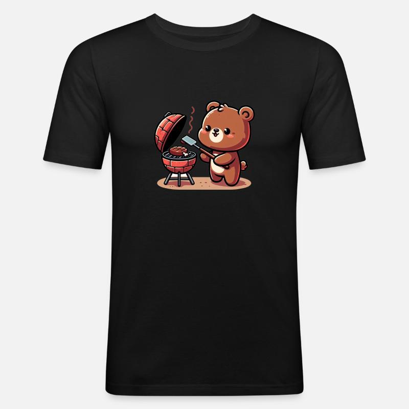 Cute BBQ Bear - Männer Slim Fit T-Shirt - Schwarz