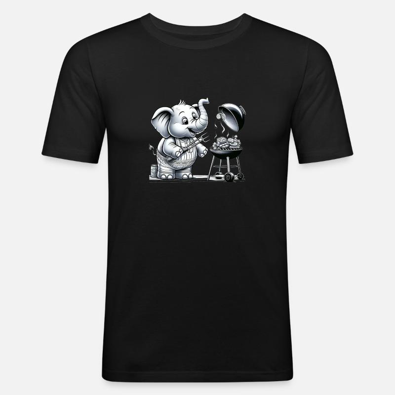 Cute BBQ Elephant - Männer Slim Fit T-Shirt - Schwarz