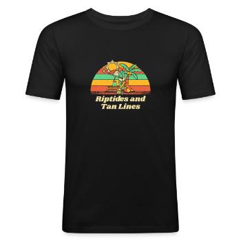 Riptides et Tan Lines Beach Bains de soleil Océan - T-shirt près du corps Homme - noir - Devant - Nik (191cm)