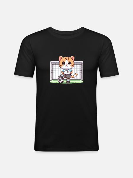 Cute Soccer Player Cat - Men's Slim Fit T-Shirt - black