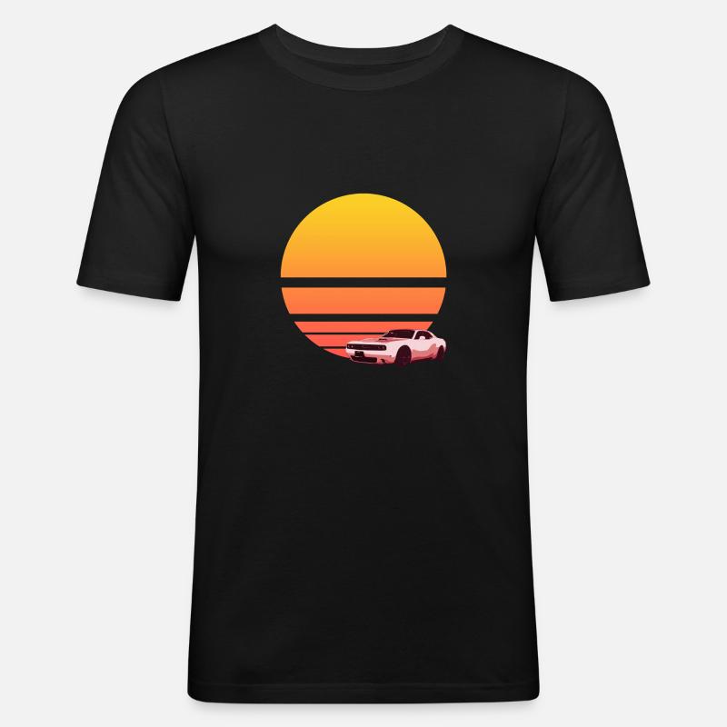 Synthwave Sunrise Car - Männer Slim Fit T-Shirt - Schwarz