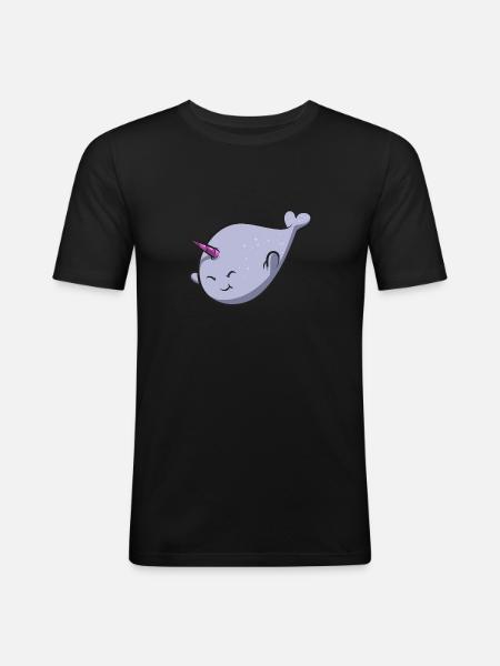 Narwal Einhornwal - Männer Slim Fit T-Shirt - Schwarz