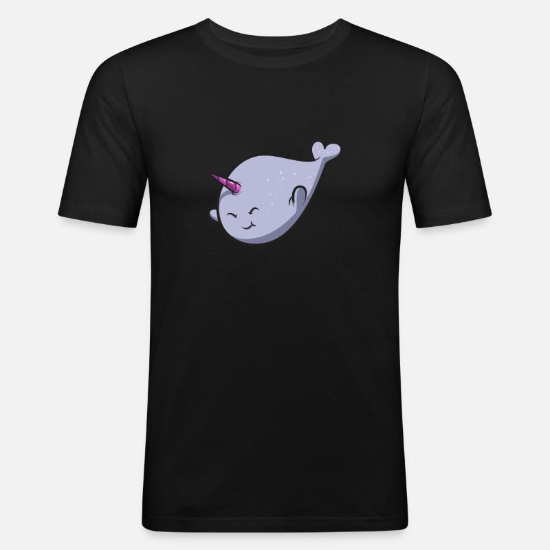 Narwal Einhornwal - Männer Slim Fit T-Shirt - Schwarz