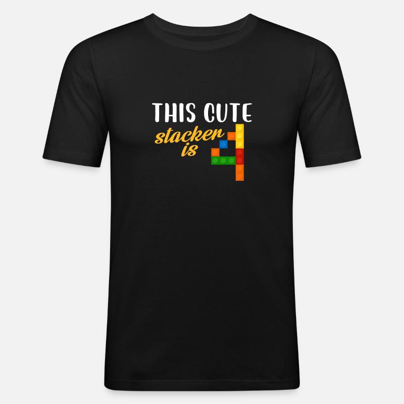 This cute stacker is 4 - Männer Slim Fit T-Shirt - Schwarz