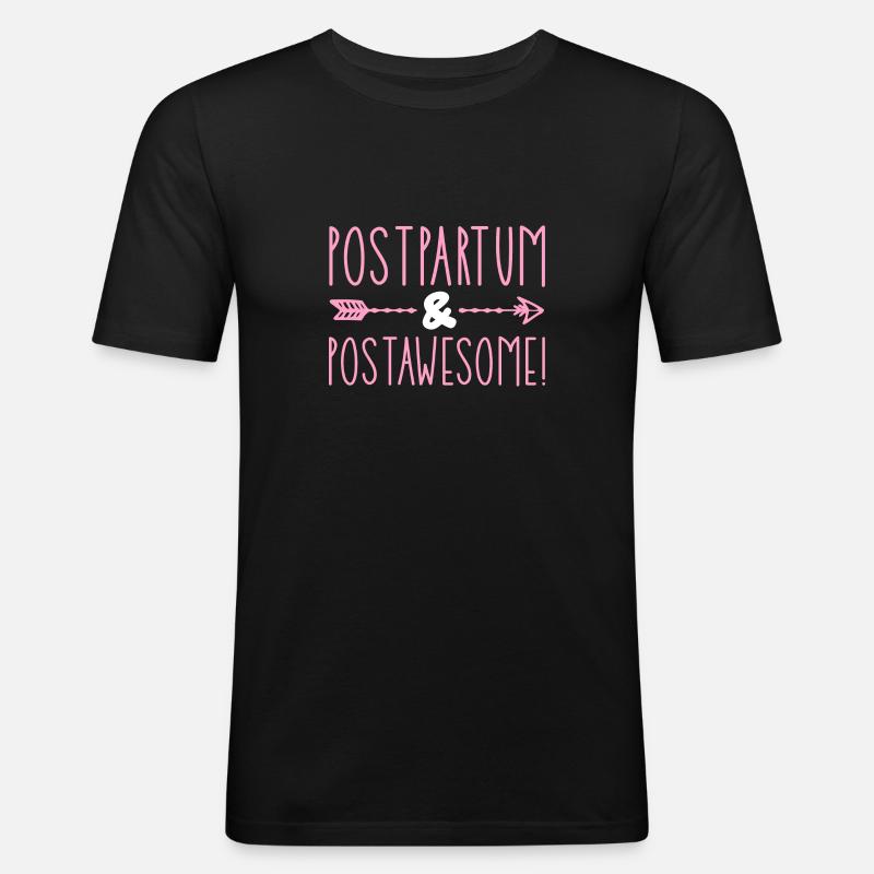 Postpartum & Postawesome - Männer Slim Fit T-Shirt - Schwarz