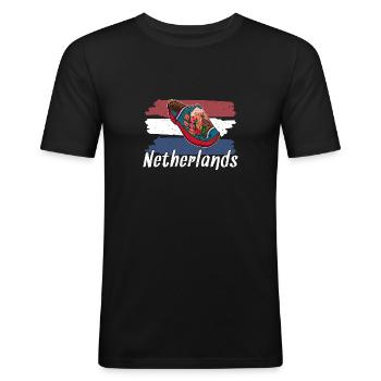 Niedeländer Herkunft Holzschuhe Amsterdam - Männer Slim Fit T-Shirt - Schwarz - Vorne - Nik (191cm)