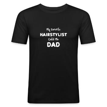 Mon coiffeur préféré m’appelle... - T-shirt près du corps Homme - noir - Devant - Nik (191cm)