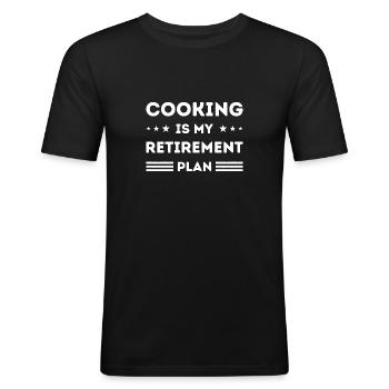 Kochen ist mein Altersvorsorge-Kochliebhaber - Männer Slim Fit T-Shirt - Schwarz - Vorne - Nik (191cm)