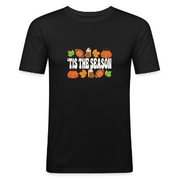 Tis The Season Happy Thanksgiving Football - Männer Slim Fit T-Shirt - Schwarz - Vorne - Nik (191cm)