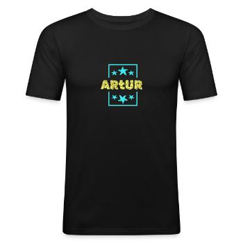 Prénom pour Artur Artur Birthday - T-shirt près du corps Homme - noir - Devant - Nik (191cm)