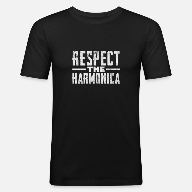 Respect the harmonica - Männer Slim Fit T-Shirt - Schwarz