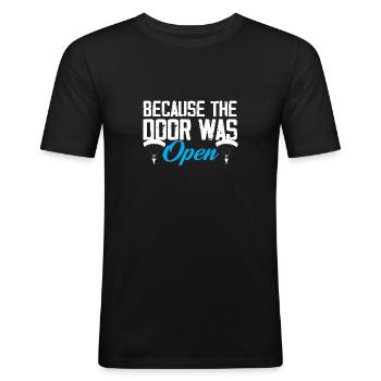 Parce que la porte était ouverte Parachutisme en chute libre - T-shirt près du corps Homme - noir - Devant - Nik (191cm)
