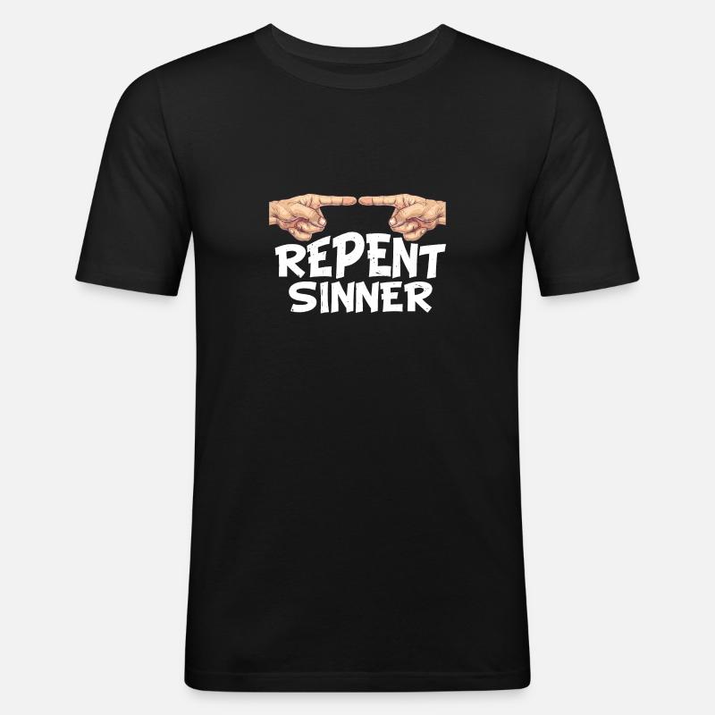 Repent Sinner 30 - Männer Slim Fit T-Shirt - Schwarz
