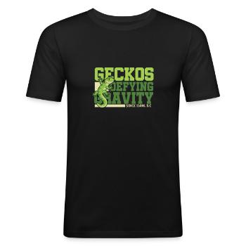 Geckos défiant la gravité - T-shirt près du corps Homme - noir - Devant - Nik (191cm)