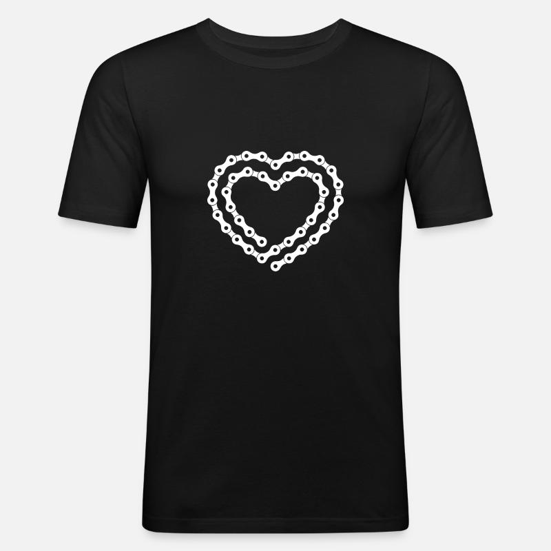 cuore della catena della bicicletta Design per un appassionato di biciclette - Maglietta aderente da uomo - nero