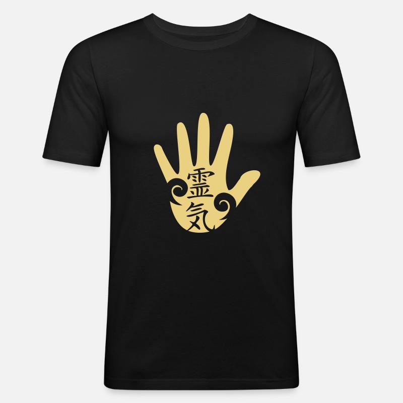 REIKI Energie - Männer Slim Fit T-Shirt - Schwarz