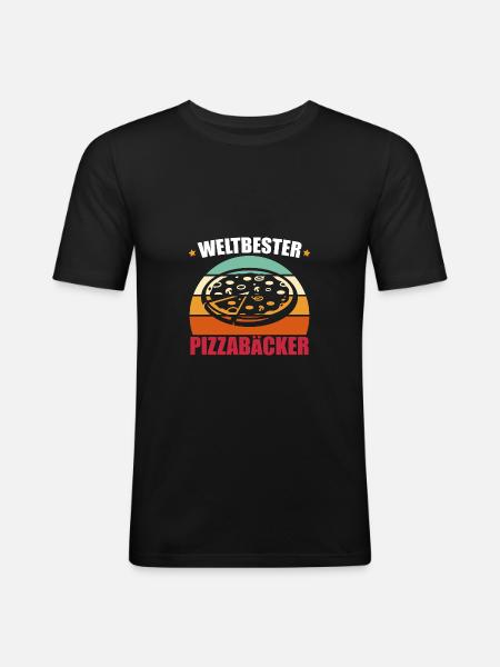 Weltbester Pizzabäcker - Männer Slim Fit T-Shirt - Schwarz
