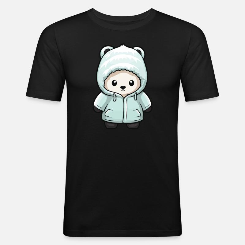 Eisbär Winter Polar Bär Comic - Männer Slim Fit T-Shirt - Schwarz