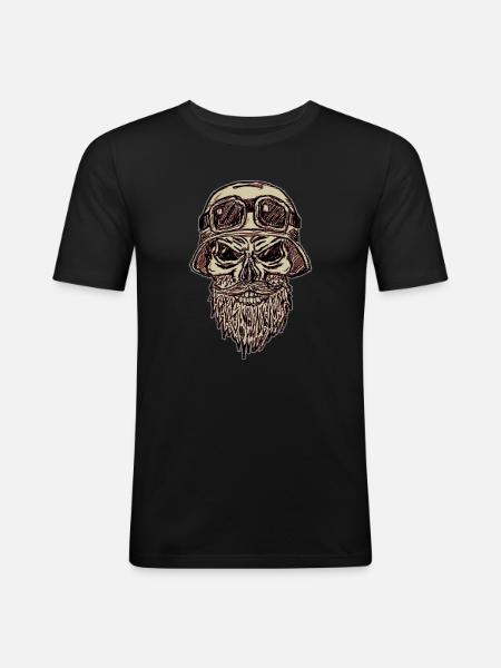 Skull with beard and helmet - Men's Slim Fit T-Shirt - black