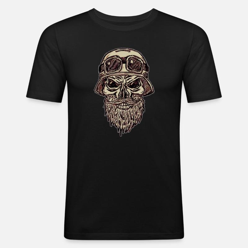 Totenschädel mit Bart und Helm - Männer Slim Fit T-Shirt - Schwarz