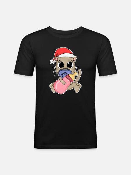 Chat Bébé Noël - T-shirt près du corps Homme - noir
