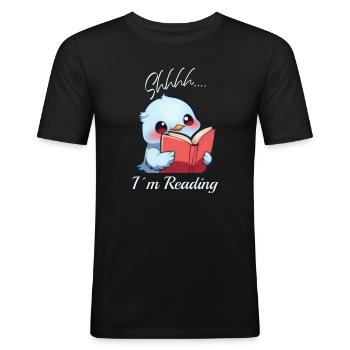 Vogel mit Buch - Männer Slim Fit T-Shirt - Schwarz - Vorne - Nik (191cm)