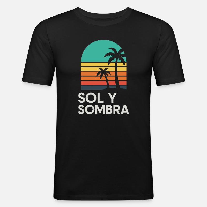 Boden und Schatten Sunset Palm - Männer Slim Fit T-Shirt - Schwarz