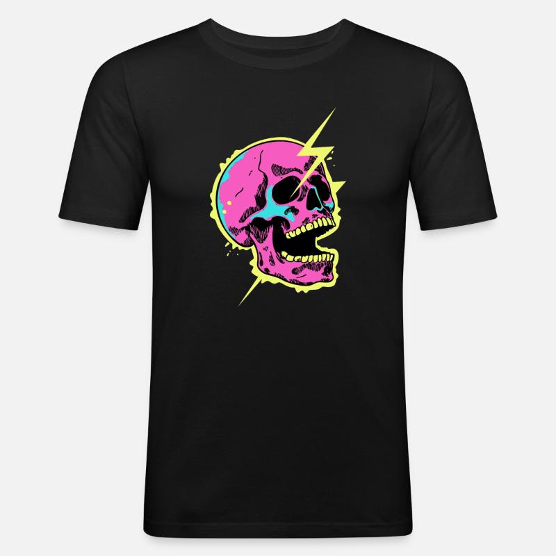 Neon-Schädel-Blitzausbruch - Männer Slim Fit T-Shirt - Schwarz