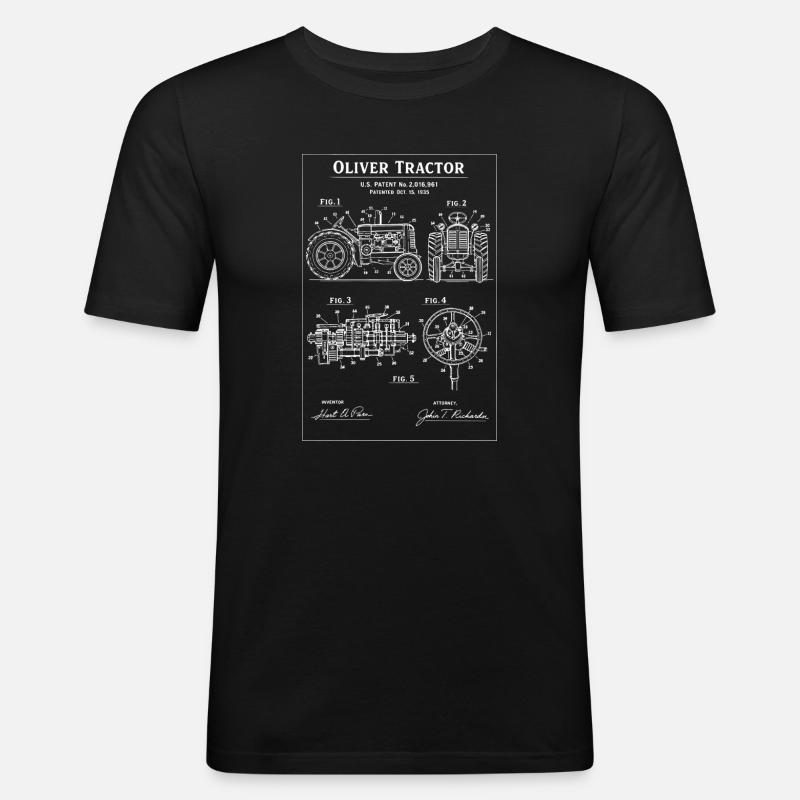 Oliver Traktor Blueprint Patent-Artwork - Männer Slim Fit T-Shirt - Schwarz