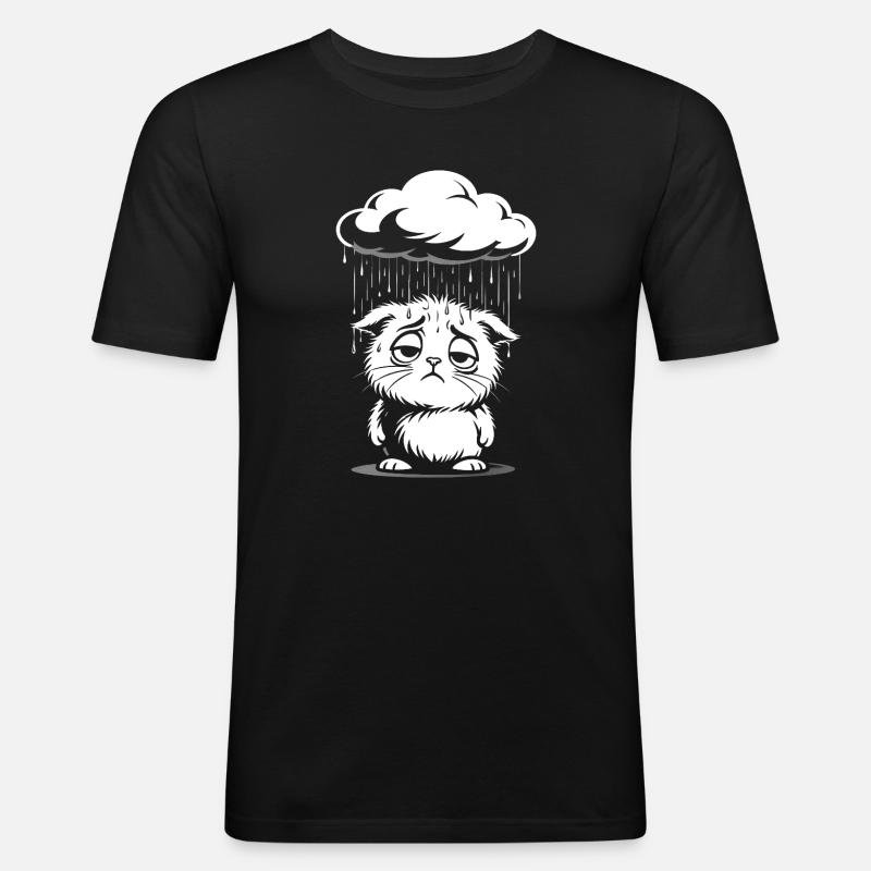 Traurige Katze - Retro Comic Kätzchen - Männer Slim Fit T-Shirt - Schwarz