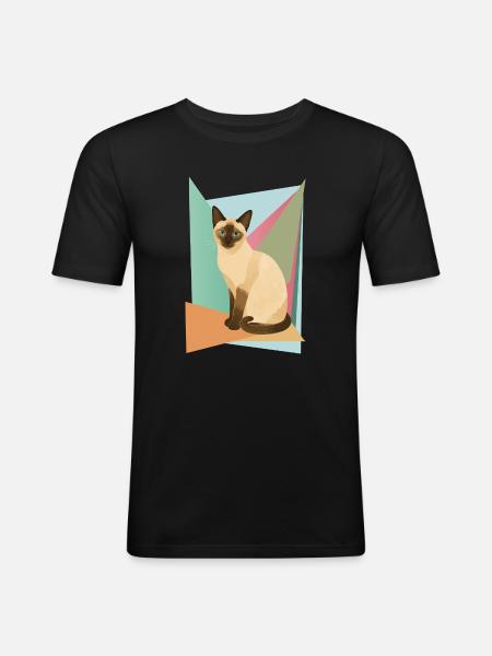 Elegant Siamese cat in geometry style - Men's Slim Fit T-Shirt - black