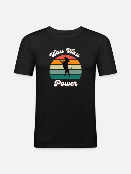 Wau Wau Power - Männer Slim Fit T-Shirt - Schwarz