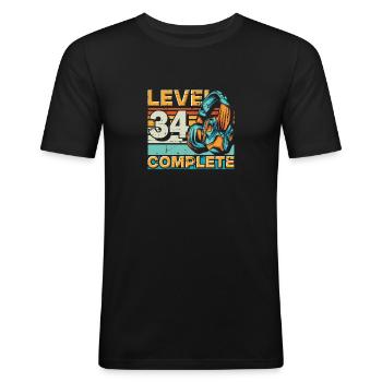 Gaming Birthday Level 34 Complete pour les joueurs. - T-shirt près du corps Homme - noir - Devant - Nik (191cm)