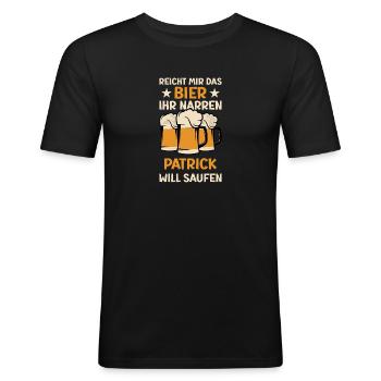 Reicht mir das Bier Patrick Saufen Namen - Männer Slim Fit T-Shirt - Schwarz - Vorne - Nik (191cm)