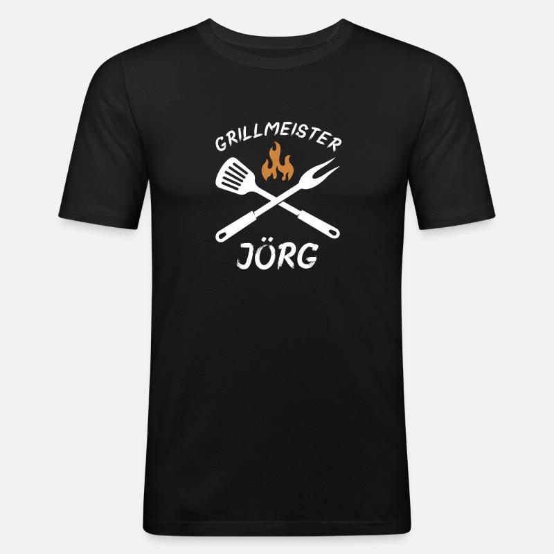 Grillmeister Jörg - Männer Slim Fit T-Shirt - Schwarz