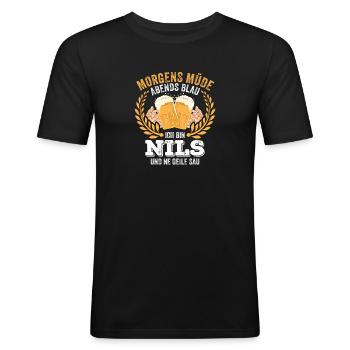 Nils Vorname Name Geburtstag Bier saufen - Männer Slim Fit T-Shirt - Schwarz - Vorne - Nik (191cm)
