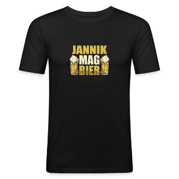Jannik mag Bier Name Geburtstag - Männer Slim Fit T-Shirt - Schwarz - Vorne - Nik (191cm)