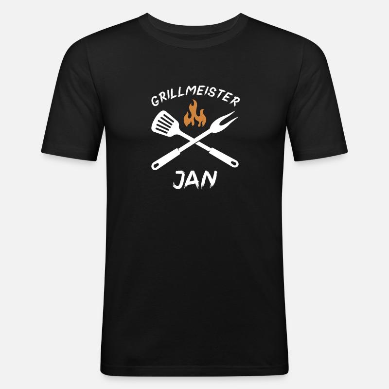 Grillmeister Jan - Männer Slim Fit T-Shirt - Schwarz