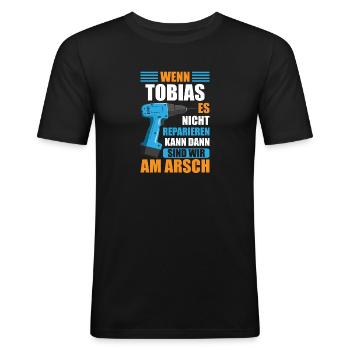 Tobias Vorname Name Geburtstag Reparieren - Männer Slim Fit T-Shirt - Schwarz - Vorne - Nik (191cm)