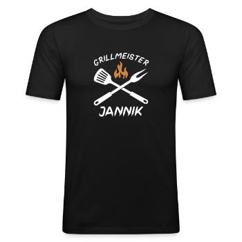 Grillmeister Jannik - Männer Slim Fit T-Shirt - Schwarz - Vorne - Nik (191cm)