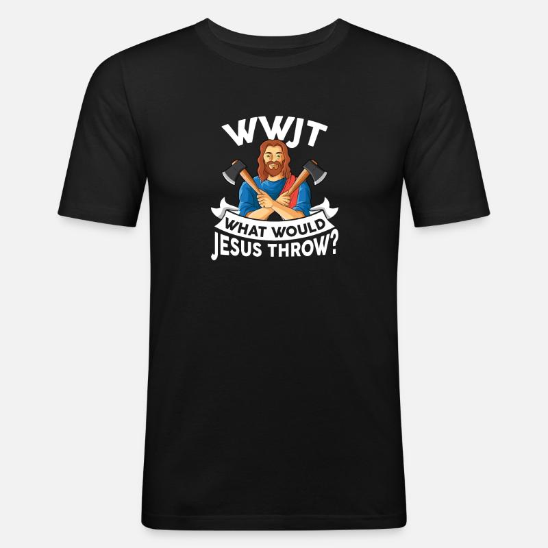 Axt Werfen - Männer Slim Fit T-Shirt - Schwarz