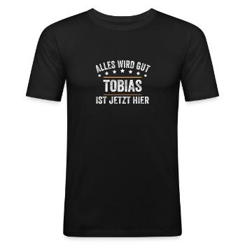 Tobias Vorname Name Geburtstag - Männer Slim Fit T-Shirt - Schwarz - Vorne - Nik (191cm)