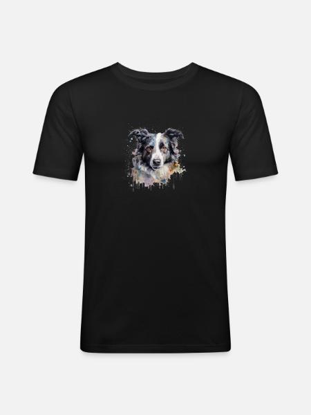Border Collie - T-shirt près du corps Homme - noir